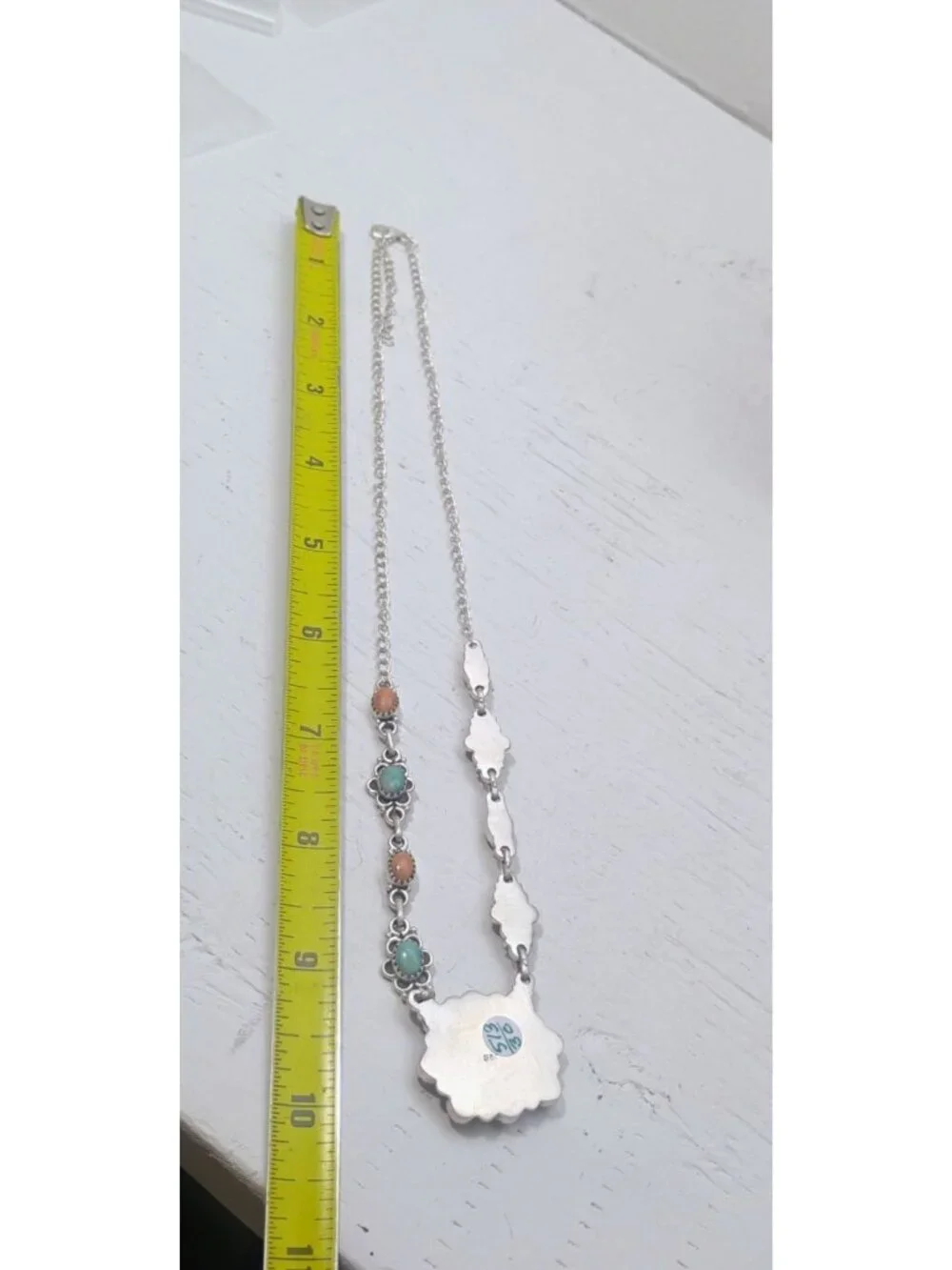 Southwest Turquoise & Orange Coral Cluster Sterling Silver Pendant Necklace